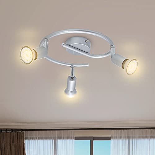 HiBay 3 Flammig Deckenlampe GU10 Fassung Silber-Chrom LED Deckenstrahler Schwenkbar Modern Deckenleuchte Deckenspots für Küche,Lounge,Flur,Schlafzimmer – ohne Leuchtmittel