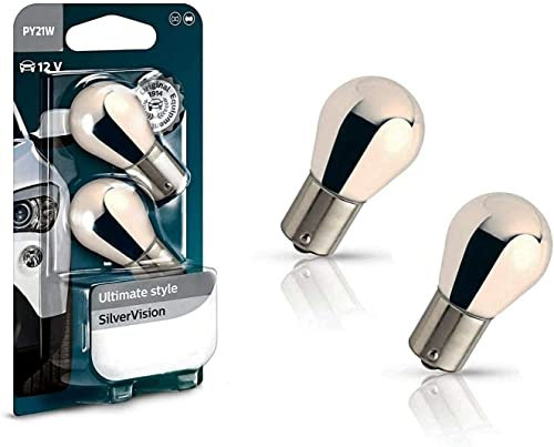 2x Philips PY21W 12V BAU15s 12496SVB2 Silver Vision Ultimate Style Blinker vorne hinten Seitenblinker Ersatz Halogen Auto Lampe E-geprüft