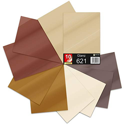 10 x Din A4 Bögen Plotterfolie 621/631 Selbstklebende Folie im Set Vinyl zum Plotten DIY Bastelfolie Sticker Beschriftung Aufkleber 29,7x21cm (Brauntöne matt, 10er Set)