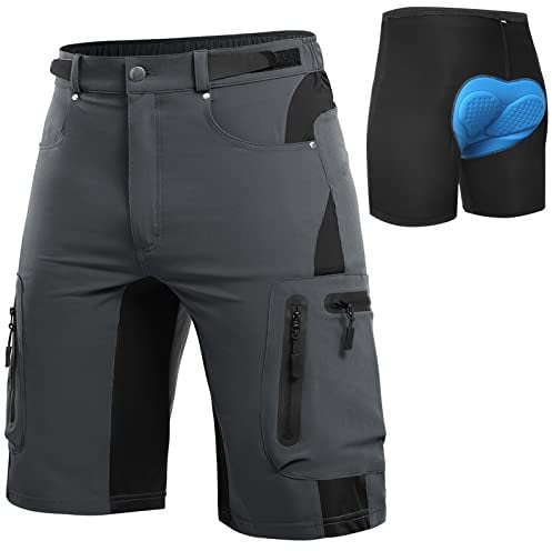 Cycorld MTB Hose Herren Radhose, Schnelltrocknend Mountainbike Hose Fahrradhose mit 4D Sitzpolster, Elastische Outdoor Sport Herren Radlerhose MTB Bike Shorts (Neu-Grau mit Unterwäsche, L)