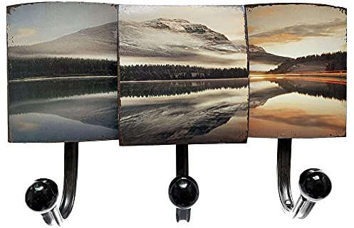 etc-shop Garderobenleiste Blechschilder Motiv Garderobenhakenleiste mit Bild Wandgarderobe, Landschaft Design, 3x Haken, LxH 34,5 x 21 cm