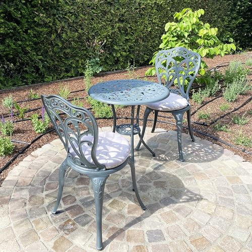 Lazy Susan Tulipe Round 2 Seater Bistro Set | Cast Aluminium Garden Furniture Set | Weatherproof | Maintenance-free | Matching Bistro Chairs | Slate Grey Finish
