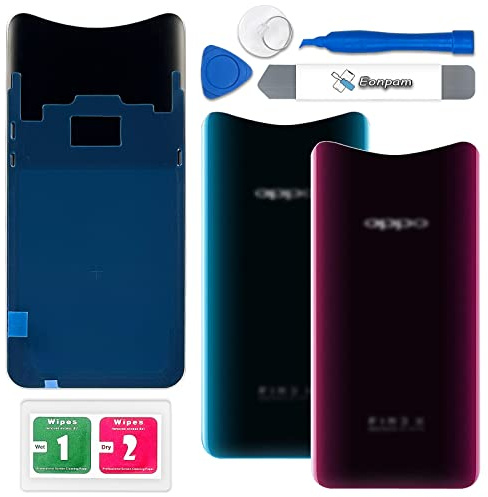 Eonpam Akkudeckel für Oppo Find X Rückseite Glas Original Backcover Back Glas Ersatz + Reparatur Set (Rot)