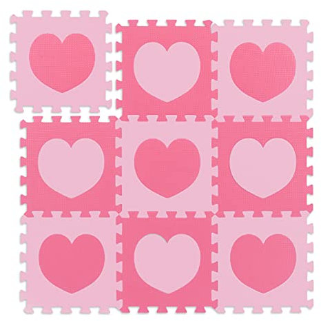 Relaxdays Puzzlematte Herz-Muster, 18 Puzzleteile, aus schadstofffreiem EVA-Schaumstoff, B x T: 91,5 x 91,5cm, rosa/ pink
