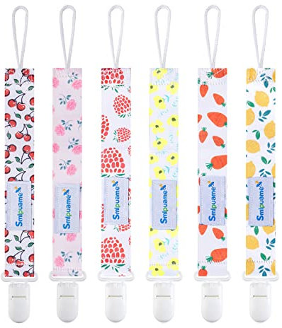 Smlpuame Baby Schnullerkette Mädchen,6 Stück BPA-Frei Schnullerband Stoff Mädchen,Schnuller Kette Nuckelkette Passen Die Meisten Schnuller und Beißspielzeug,Dummy Clips für Baby Geburt Geschenk(Obst)