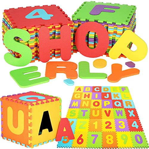 SPRINGOS Puzzlematte Spielmatte 36 Puzzles Bunte Buchstaben und Ziffern Lernmatte 172 x 172 x 1 cm Eva-Schaum Anti-Rutsch-Oberfläche Kinderspielteppich für Kleinkinder