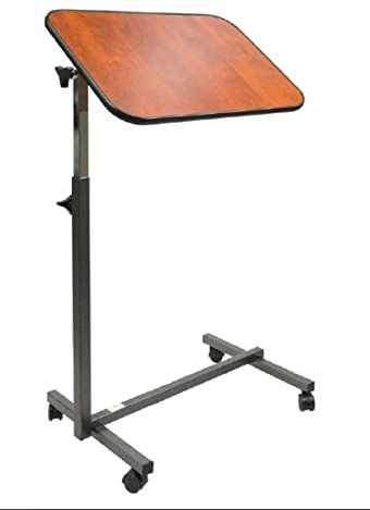 FabaCare Beistelltisch für Bett Nova, höhenverstellbarer Betttisch auf Rollen, mit FabaCare Easy To Clean Spezialversiegelung, Tisch mit Neigung, Walnuss