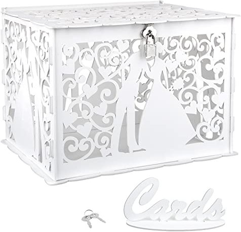 ABSDON Hochzeit Geschenkkarten Box mit Schloss Schlitz, Vintage Holz Kartenbox Karten Geld Box Briefbox für Hochzeiten, Geburtstag, Babypartys, Jahrestag