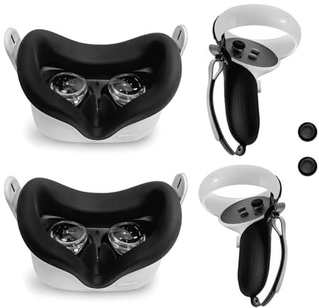 OOAVR Fundas de silicona VR para accesorios Meta/Oculus Quest 2, cubierta para controlador de realidad virtual y 2 almohadillas faciales VR (negro)