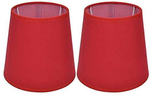 2 Stück Clip on Stoff Lampshades E14 Tischlampenschirm aus Stoff, Kleine Barrel Lampenschirm für Kerze Kristall Kronleuchter Candle Light Wand Licht Tischleuchte(Rot)