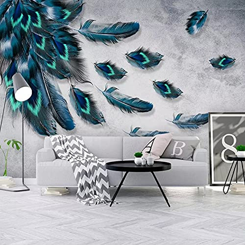 BOEERLCNL 3D Wohnzimmer Tapete Blaue Feder Schlafzimmer Wandaufkleber TV Hintergrund Wand Dekoration Wandbild Wandkunst Poster