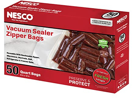 Nesco Vacuum Sealer Quart Zipper Bags - 50 count