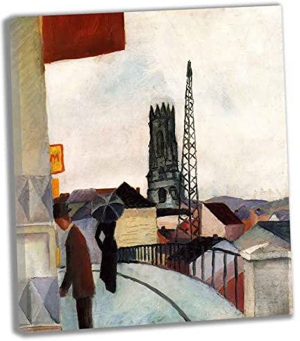 Lasite August Macke《Ohne Titel》Leinwandbilder Kunstdruck Bilder Reproduktion Leinwanddruck Bilder Leinwand Gemälde Wanddekoration gerahmt fertig zum Aufhängen(80x96cm) 31x38inch,Gerahmt