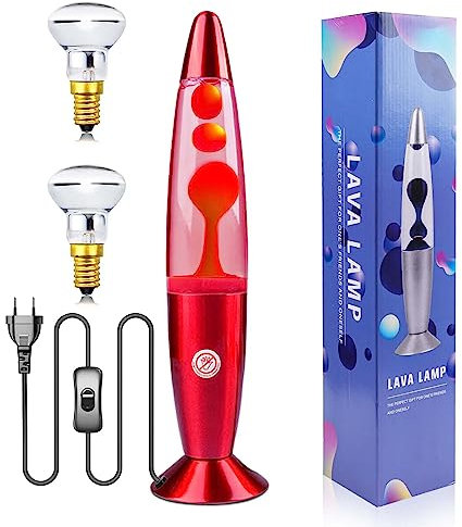 Luxvista Lampe à Lave Rouge 37CM Liquide Transparent et Lave Rouge Lampe D'Ambiance pour Décoration Chambre Salon Bureau Lampe Magma Cadeau Pour Adultes Et Enfants avec 2 Pièces E14 Ampoule