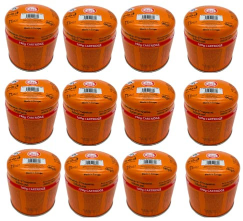 SMH LINE® 12x 190g Butan Stechkartusche Universal Gaskartuschen mit Sicherheitsventil Bunsenbrenner Gas Propan Mix Campingkocher Gaskocher Gasheizung Lötbrenner Gas-Stop-System