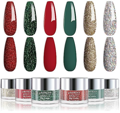 Lavender Violets 14g x 6 Farben Acryl-Dip-Pulver French Nagelkunst Maniküre Große Kapazität Dipping Powder Nagelpuder Rot Grün J214