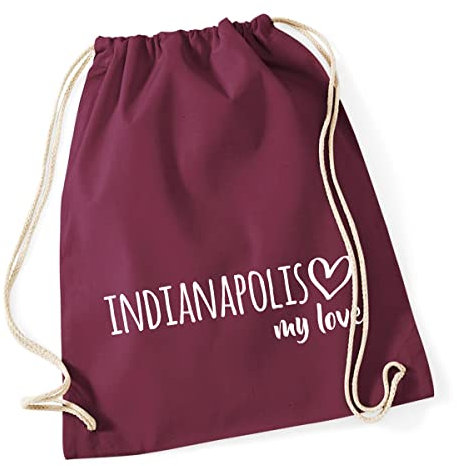 Huuraa Turnbeutel Indianapolis my love Rucksack Baumwolle 12 Liter Größe Burgundy für alle Fans von Indianapolis USA Geschenk Idee für Freunde und Familie