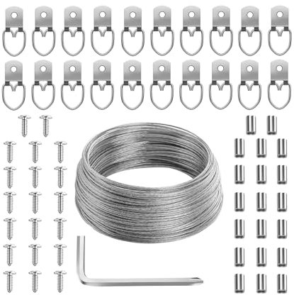 Mr. Pen- Picture Hanging Wire Kit, 100Ft Picture Wire Hanging, D Rings Picture Hanging, Picture Frame Hanging Kit, Picture Frame Wire, Wall Hanging Kit, Wire for Hanging Pictures, Painting Hanging Kit