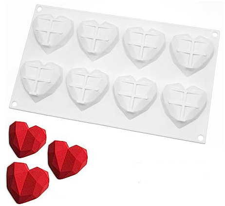 Molde de silicona para chocolate de 8 rejillas de grado alimenticio con forma de corazón de diamante, molde para hornear pasteles, moldes antiadherentes para velas de fondant (corazón amante E_11.84 x