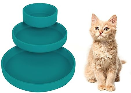 Lollanda -Futternapf für Katzen-3er Set,Silikon Futterschale,Trinkschale oval,Silikonnapf breit für Trockenfutter und Nassfutter (Dunkelgrün)