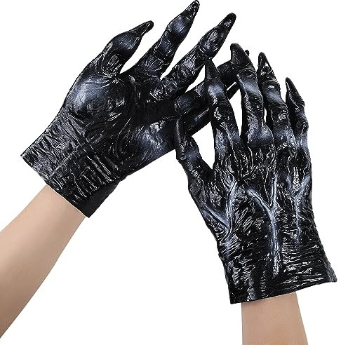 Cosplay Wolf Klauen Krallen Handschuhe Horror Werwolf-Klauen Kostümzubehör Ghostcrawler Handschuhe Tatzen Kostüm Zubehör Geschenk Party Dressing Prop für Fasching, Halloween (Black Wolf Glove)