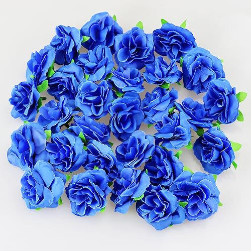 HXMJIED 50 teste di fiori artificiali, fiori blu reale, rose blu, bouquet di fiori finti realistici al tatto, fiori artificiali per la decorazione di casa e giardino