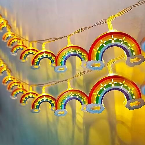 Fielegen Guirlande lumineuse arc-en-ciel à 10 LED pour chambre d'enfant alimentée par piles 1,5 m - Décoration de fête d'anniversaire - Décoration de jardin - Thème automne et hiver