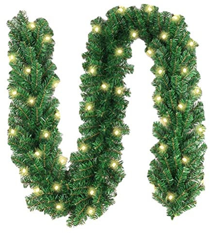 Weihnachtsgirlande mit Beleuchtung,2.7M Weihnachtsgirlande mit LEDs Warmweiß Tannengirlande Künstlich, Künstliche Tannengirlande Weihnachtsdeko Girlande für Innen Außen(A)