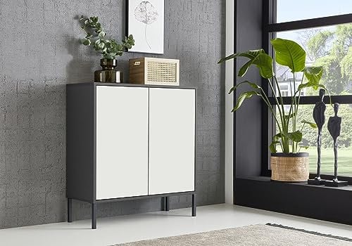 moebel-dich-auf Kommode Ben 4 mit Metallfüßen Sideboard Türkommode (anthrazit/weiß matt)