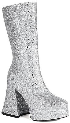 NMMAX Donne Oro Paillettes Stivali Piattaforme Super High Chunky Tacchi Rosa Mid-vitello Stivali Gothic Zipper Donna Argento Glitter Scarpe, argento, 39 EU