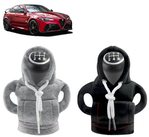 SXCCNW Auto Schaltknauf Abdeckung, 2 Stück Schaltknauf Abdeckung, Schaltknauf überzug Schaltknauf Hoodie Abdeckung Car Shifter Hoodie für Auto Schalthebel Dekoration Zubehör 15 x 13 cm Schwarz Grau
