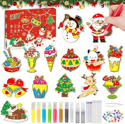 DIY Crystal Paint Arts and Crafts Set,Peinture Cristal Noel,Peinture à Coller en Cristal de Noël,Kit de Bricolage avec 14 Modèles,Kit de Bricolage de Couleurs de Cristal