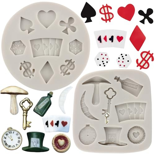 MYPRACS 2 Stück Poker Silikonformen Schlüssel Hut Fondantform | Spielkarten Schokolade Süßigkeiten Formen Cupcakes Kuchendeckel Dekorieren Gummipaste