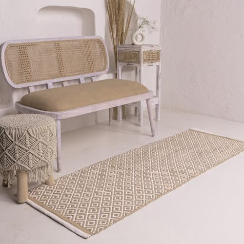 RAJRANG Tappeto runner in cotone intrecciato a mano, 6 x 1,8 m, motivo geometrico zenzero candito, reversibile, lavabile in lavatrice, per camera da letto, cucina, ingresso, corridoio, bagno
