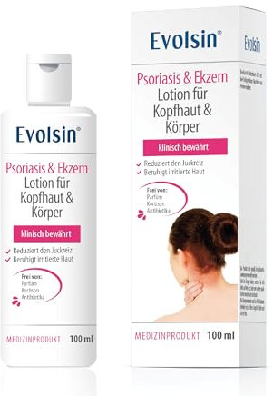 Evolsin® Ekzem & Psoriasis Lotion für Kopfhaut und Körper - ideale Kombination mit Schuppenflechte Shampoo - bei gereizter, trockener & irritierter Haut - Mindert Juckreiz - Schuppenflechte Kopfhaut