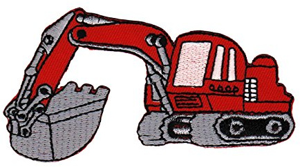 Bagger Rot Baustelle Aufnäher zum aufbügeln oder aufnähen Bügelbild Aufbügler für Kleidung gestickter Bügelflicken Applikation Patch Größe 9,8 x 5,2 cm