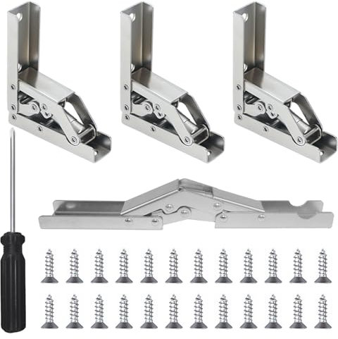 Charniere Porte Placard Charnières Pliant 90/180 Degré 4 Pièces Charniere Meuble Cuisine Invisible avec Tournevis et 24 Vis Plein Recouvrante Charniere pour d’Armoire de Porte Placard