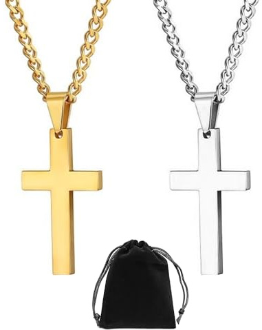 NyxSeat 2 Kreuzketten Mit 1 Schwarzen Samtbeutel, Kreuzanhänger Aus Edelstahl, Gold- Und Silberkettenset, Modeaccessoires Für Männer Und Frauen, Weihnachtsgeschenke