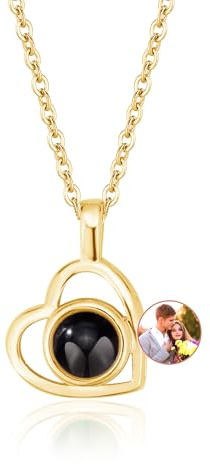 Easycosy Photo Necklace Personalised Projection Necklace with Picture Inside Custom Heart Jewelry 925 Silver Love Memorial Valentines Anniversary Birthday Gifts for Women Girlfriend Mom Daughter