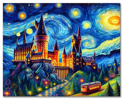 TISHIRON DIY Malen nach Zahlen Bausatz Erwachsene Zauberschloss Malen nach Zahlen Bausatz auf Leinwand Sternenhimmel Malen nach Zahlen für Erwachsene mit Pinseln Kunsthandwerk 40 x 50 cm(rahmenlos)
