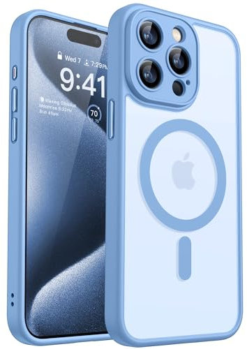 CANSHN 2024 Neu für iPhone 15 Pro Max Hülle mit Kameraschutz für Magsafe (TOP Militärschutz & Magnetkraft) Extrem Haltbarkeit Hülle iPhone 15 Pro Max Case Stoßfest, Himmelblau