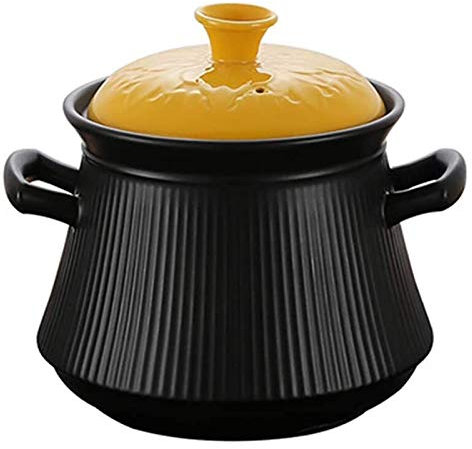 Olla de barro Olla de guiso de cerámica Cazuela Olla Sopa profunda Olla caliente Cazuela de cerámica con tapa amarilla, utensilios de cocina saludables Olla de barro Olla de barro Cazuela Olla de