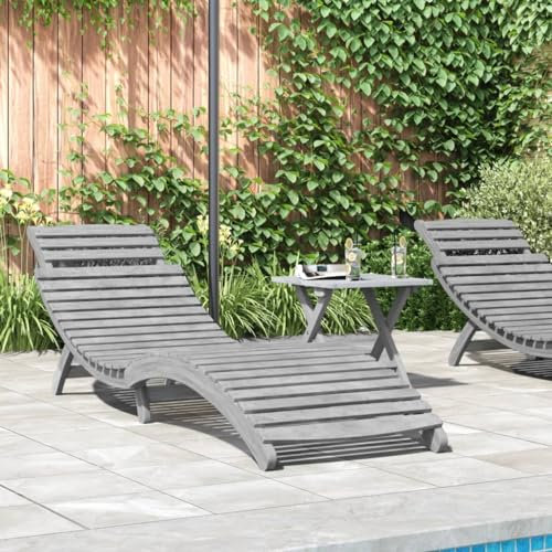 Rantry Sonnenliege mit Tisch Gartenliege Relaxliege Liegestuhl Strandliege Terrassenliege Liege für Garten, Balkon, Terrasse Grau Massivholz Akazie