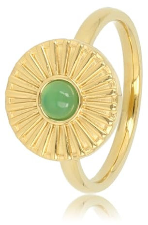 My Bendel Ring Gold Sonne Design mit grünem Achat- Schönen Design Ringe mit echtem Edelstein Sonne - Stapeln Ringe - Mehrere Edelsteinen - Edelstahl und 14K vergoldet