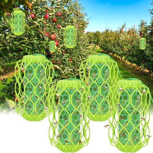 Sancodee 4 Pack Upgraded Wespenfalle Outdoor Hängen, Zimmermann Bienen- und Hornissenfänger, Wiederverwendbare gelbe Jackenfalle mit Köderreservoir, Bienenvernichter und Wespenfänger für draußen