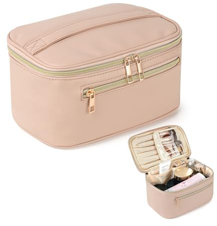 TANTOMI Kosmetiktasche Damen Kosmetikkoffer Schminktasche Schminkkoffer Damen mit Griff und Teiler Tragbare Kosmetik Organizer Tasche für Geeignet für Reisen Weggehen,Rosa