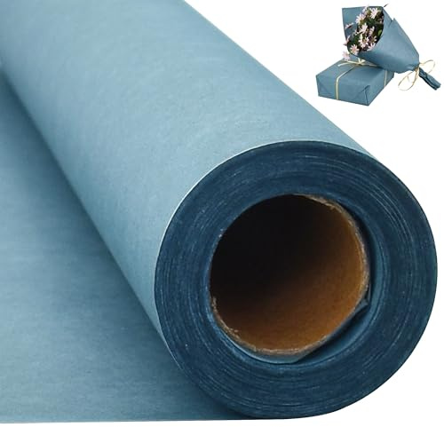 RIBBOOO 38 cm × 9 m Gelb Leinen blau Rolle Kraftpapier für Geburtstage Feierlichkeiten Weihnachten Valentinstag Abschlussfeier Geschenkverpackung Muttertag Blumenstraußverpackung
