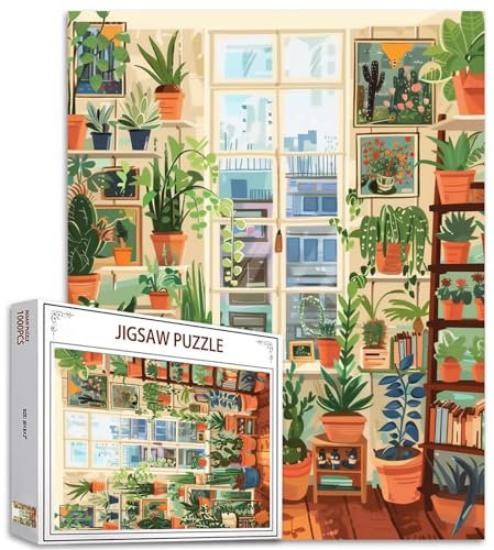 1000 Stück Jigsaw Puzzles für Erwachsene Tropische Pflanzen Malerei Jigsaw Puzzle Sukkulenten Kaktus Puzzles für herausfordernde Familie Aktivität Spiel Grün Homeplants Kunst DIY Puzzle Wanddekoration