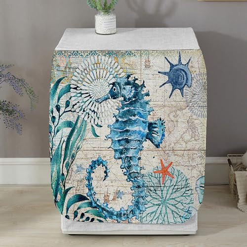 Highdi Funda de Lavadora Cubierta Exterior - Adapta a la Mayoría de Lavadoras y Secadoras de Carga Frontal Protector Solar a Prueba de Polvo (Caballito de mar,S Capacidad 6~7,5 KG)