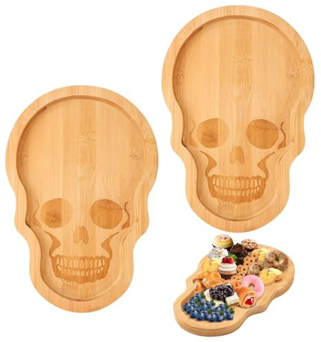 PEUTIER 2 Pz Tagliere per Aperitivo con Teschio, Tagliere per Salumi di Halloween in Legno Scheletro Spettrale Piatti da Portata di Halloween per Halloween Feste Decorazioni Uso Quotidiano